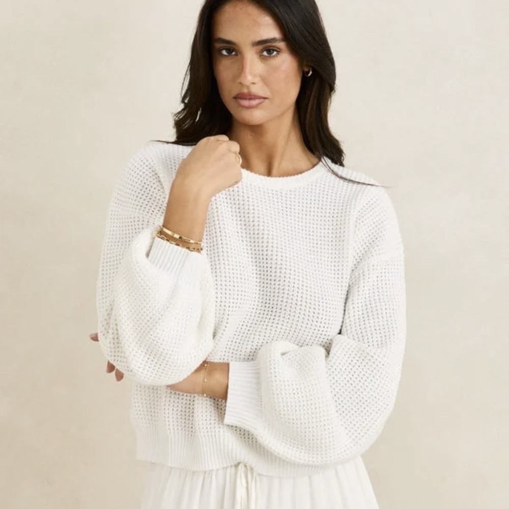 RHYTHM CLASSIC KNIT JUMPER - WHITE Womans Sz‎ L  Open Knit Nautical Beachy Boho